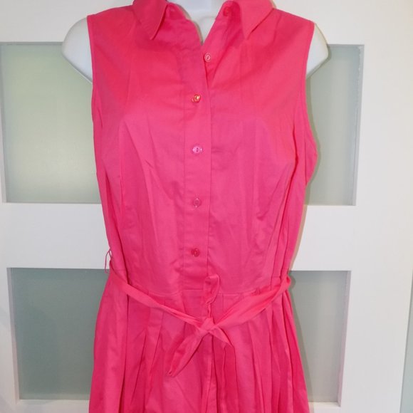 AB Studio Pink Sleeveless 1/2 Button Down Belted Dress Size 10 Women's - Picture 2 of 3